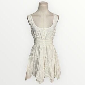URBAN OUTFITTERS Cream White Sleeveless Mini Dress Boho Bohemian L Vacation